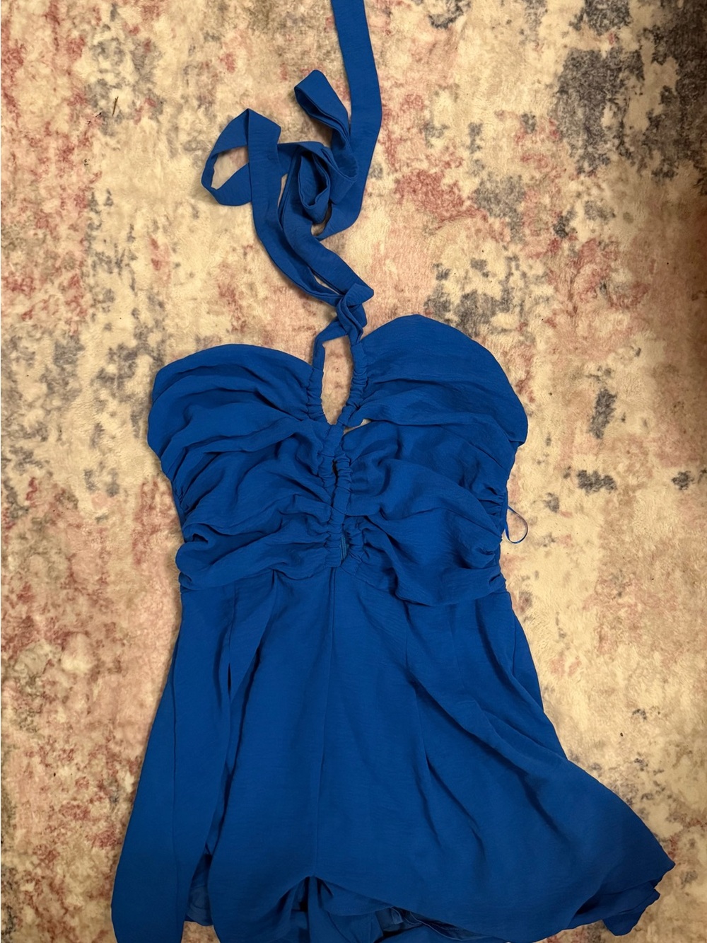 Fashion Nova Royal Blue Halter Ruched Bodysuit